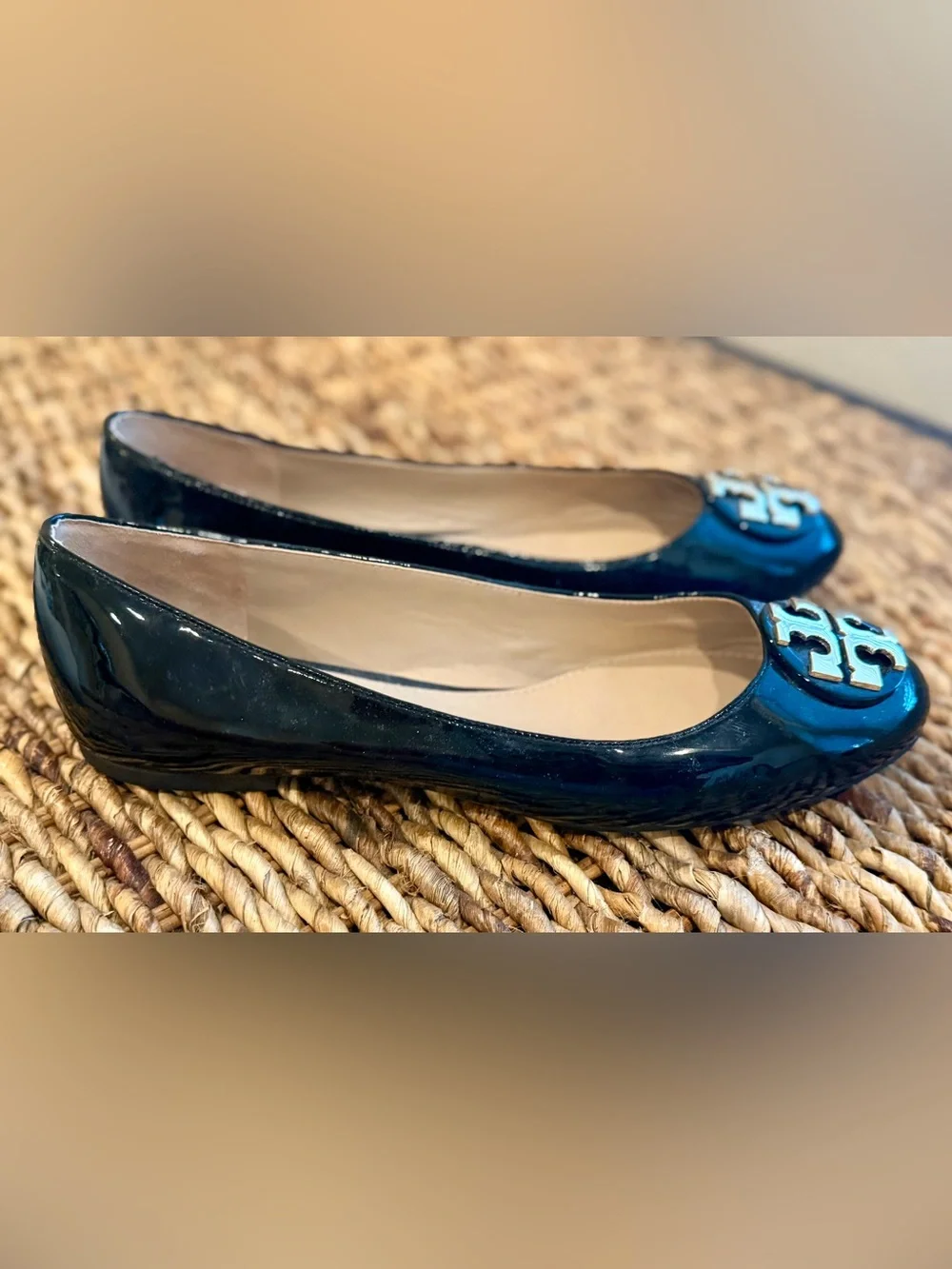 Tory Burch Black Patent Logo Ballet Flats